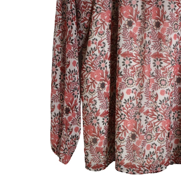 Talbots Medium Lined Floral Ruffle Tie Neck Blouse Peasant Sleeves - Picture 5 of 7